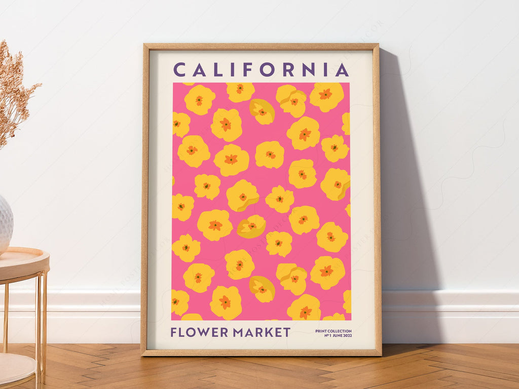 California Flower Market Print – Golden Poppy Floral Wall Art Poster
