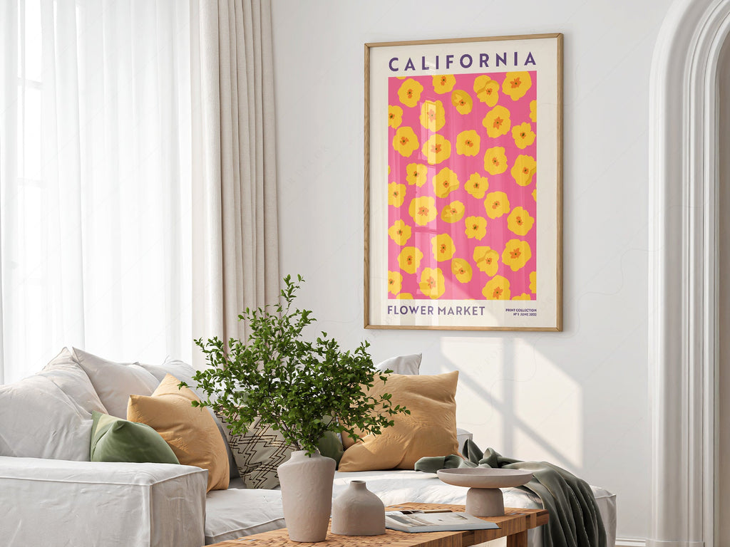 California Flower Market Print – Golden Poppy Floral Wall Art Poster