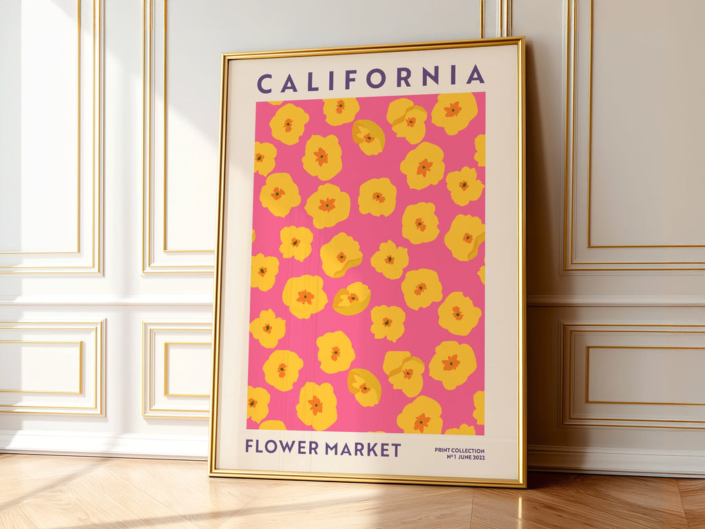 California Flower Market Print – Golden Poppy Floral Wall Art Poster