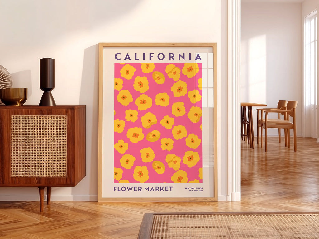California Flower Market Print – Golden Poppy Floral Wall Art Poster