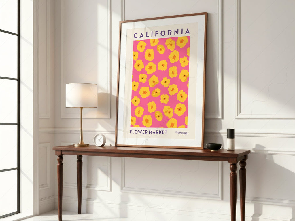 California Flower Market Print – Golden Poppy Floral Wall Art Poster