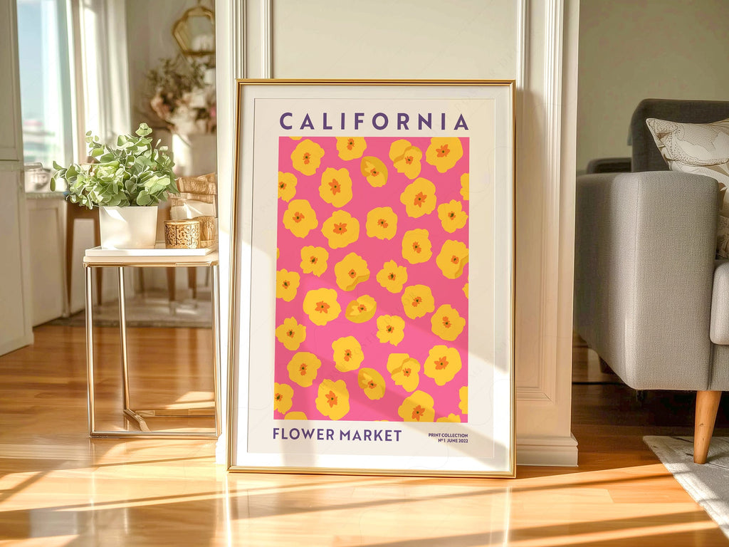 California Flower Market Print – Golden Poppy Floral Wall Art Poster