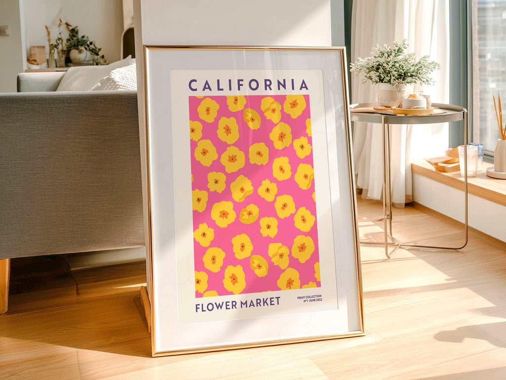 California Flower Market Print – Golden Poppy Floral Wall Art Poster