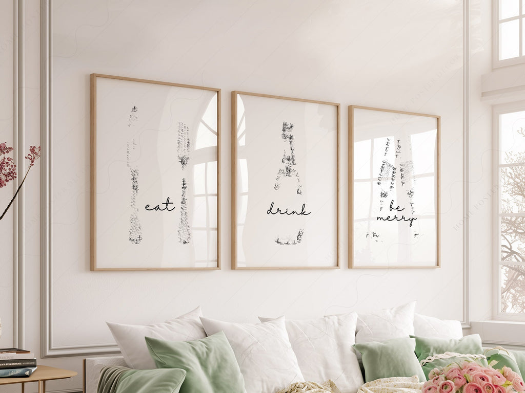 Eat Drink Be Merry Minimalist Print Set – Kitchen Wall Art Decor