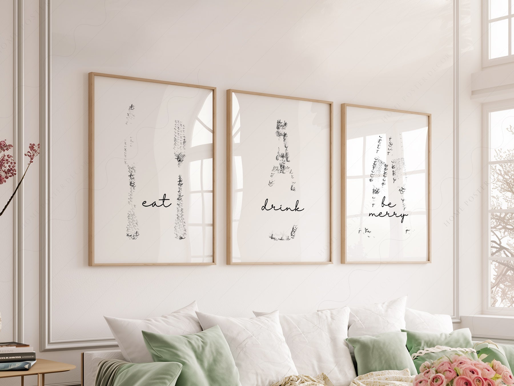 Eat Drink Be Merry Minimalist Print Set – Kitchen Wall Art Decor