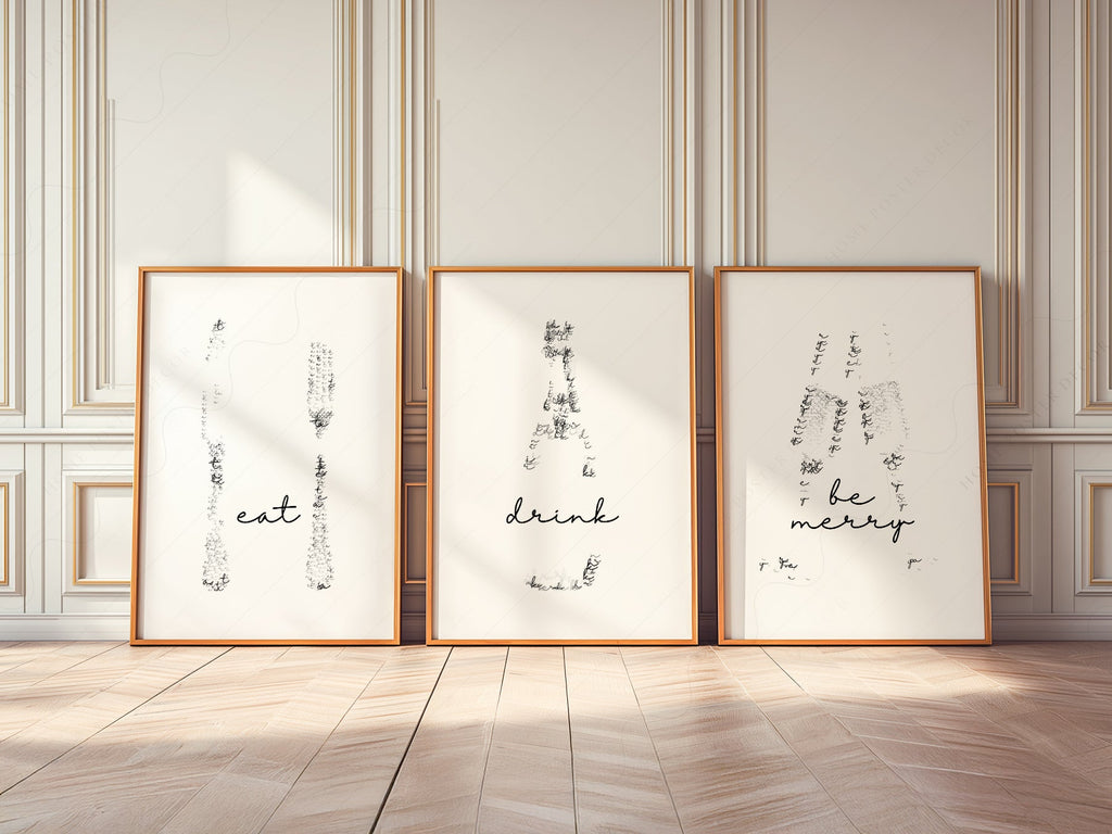 Eat Drink Be Merry Minimalist Print Set – Kitchen Wall Art Decor