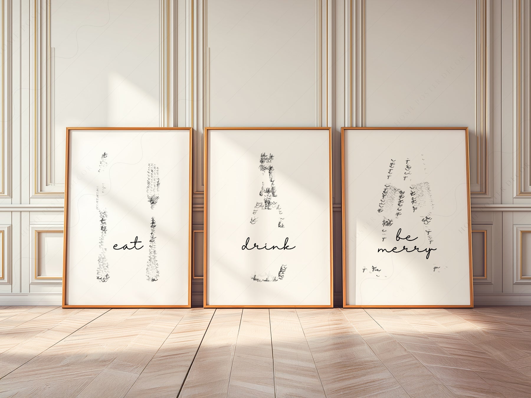 Eat Drink Be Merry Minimalist Print Set – Kitchen Wall Art Decor