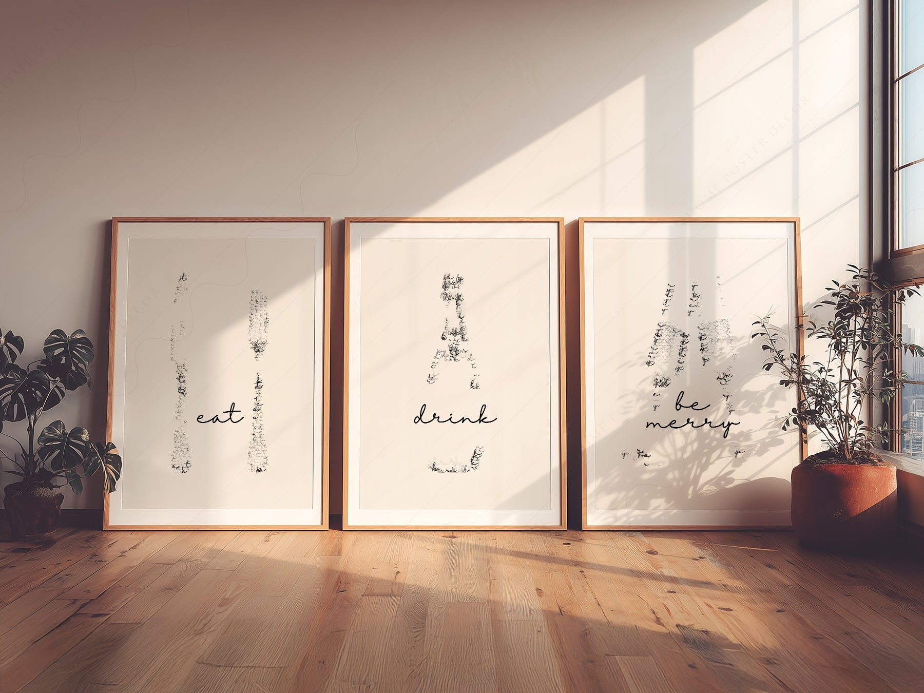 Eat Drink Be Merry Minimalist Print Set – Kitchen Wall Art Decor