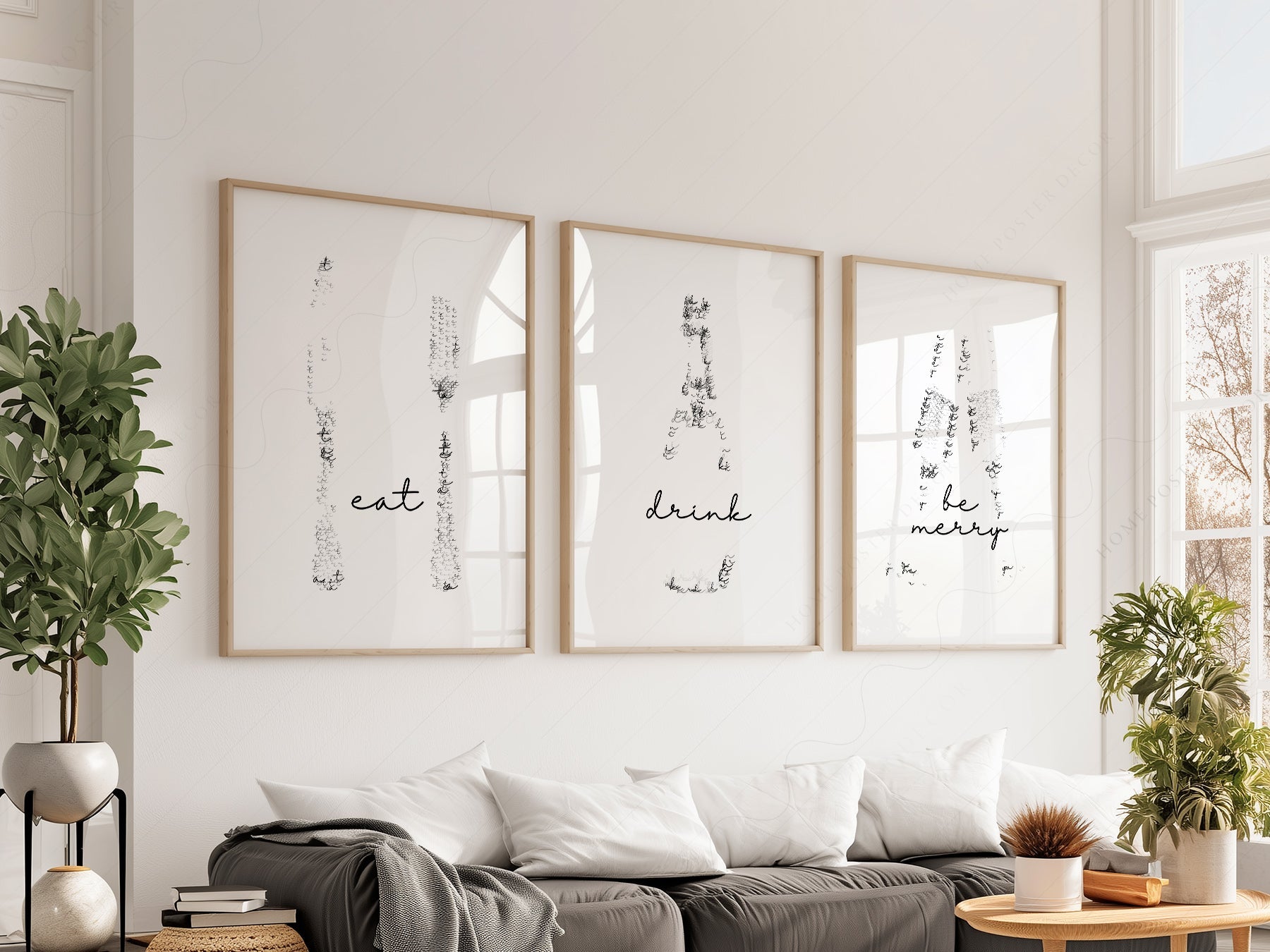 Eat Drink Be Merry Minimalist Print Set – Kitchen Wall Art Decor