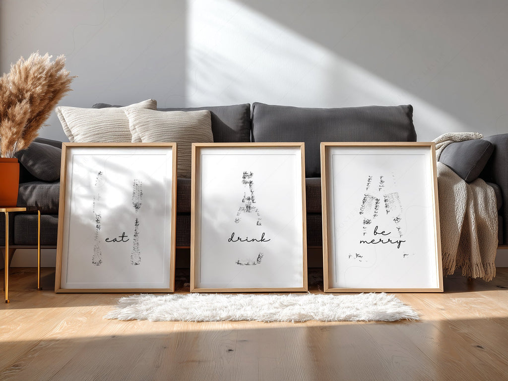 Eat Drink Be Merry Minimalist Print Set – Kitchen Wall Art Decor