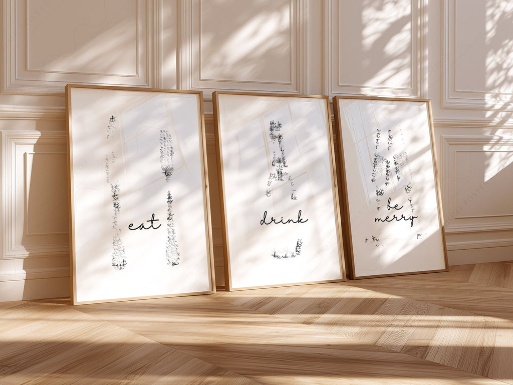 Eat Drink Be Merry Minimalist Print Set – Kitchen Wall Art Decor