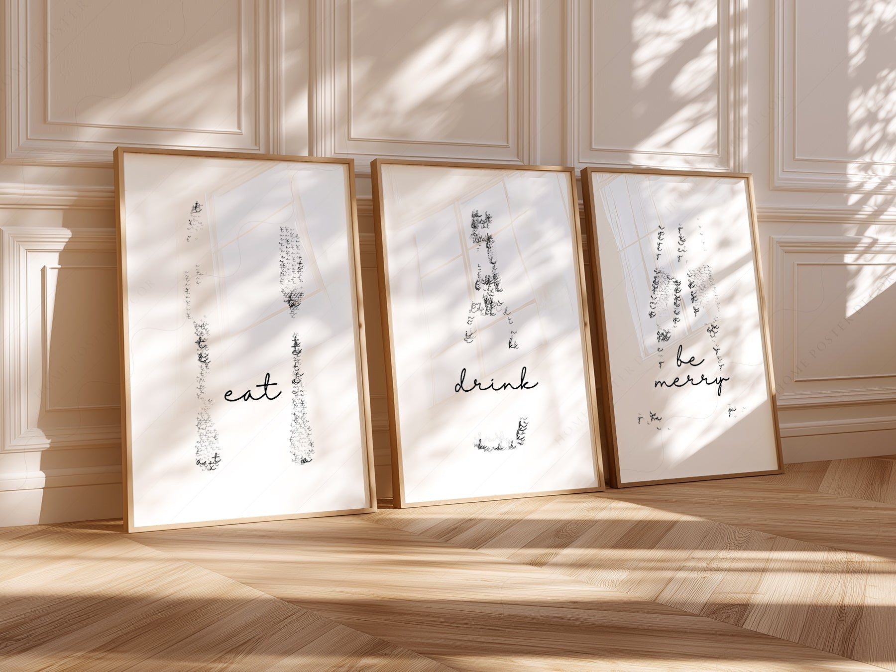 Eat Drink Be Merry Minimalist Print Set – Kitchen Wall Art Decor
