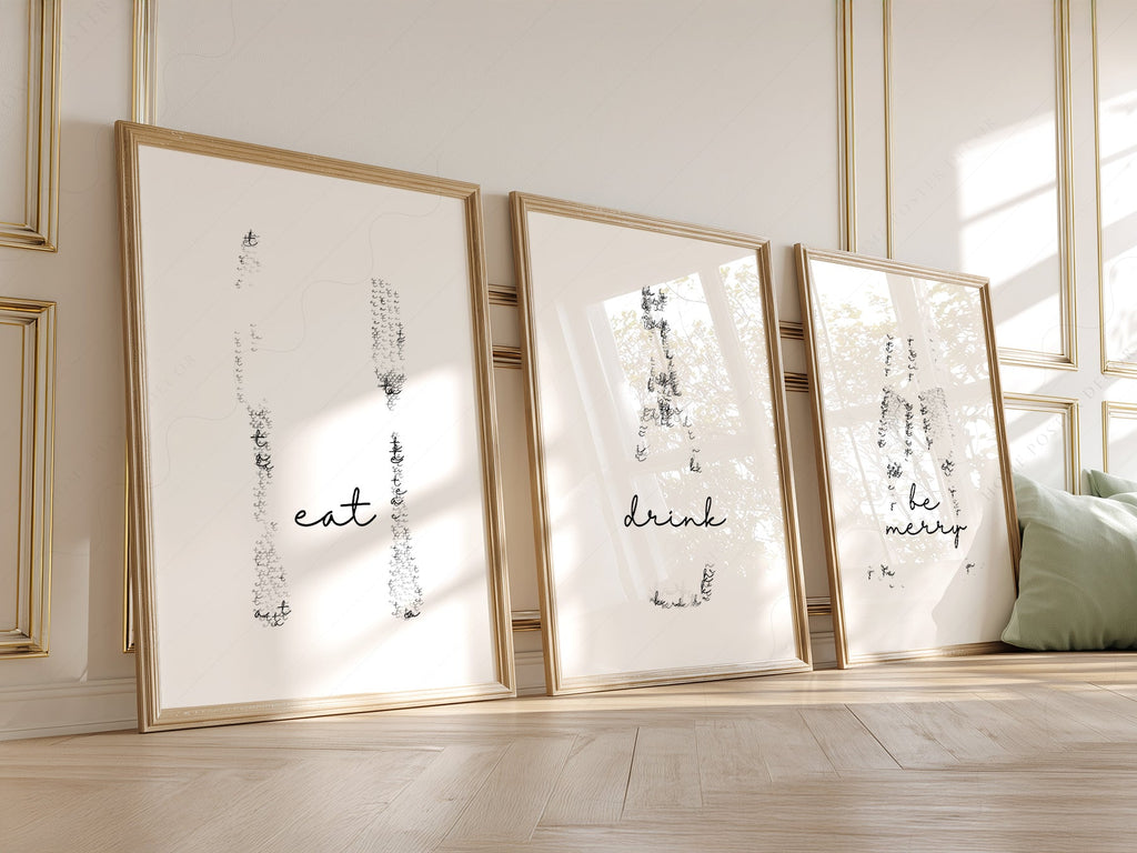 Eat Drink Be Merry Minimalist Print Set – Kitchen Wall Art Decor