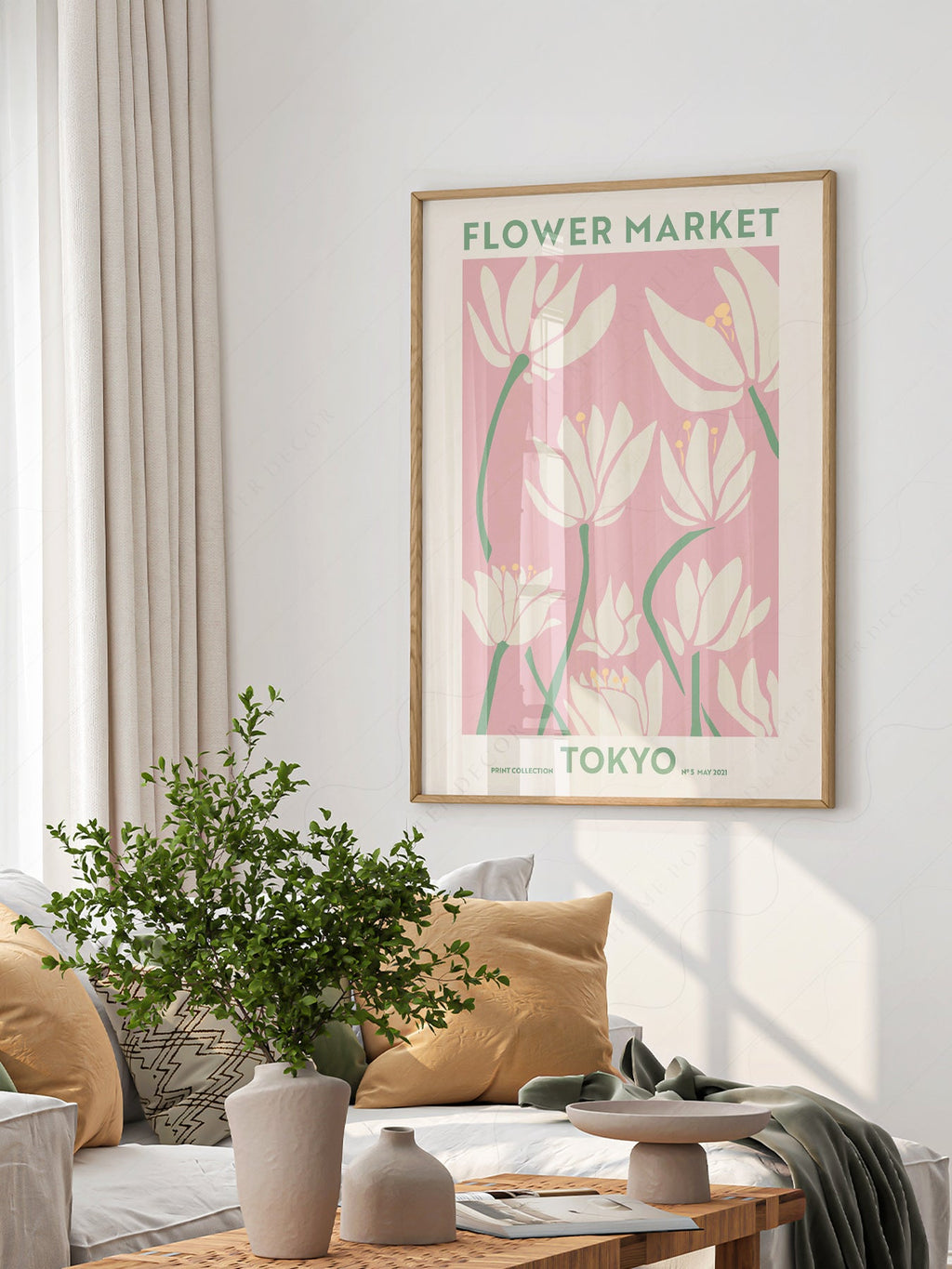 Flower Market Tokyo Print – Pink Floral Wall Art Poster for Modern Decor