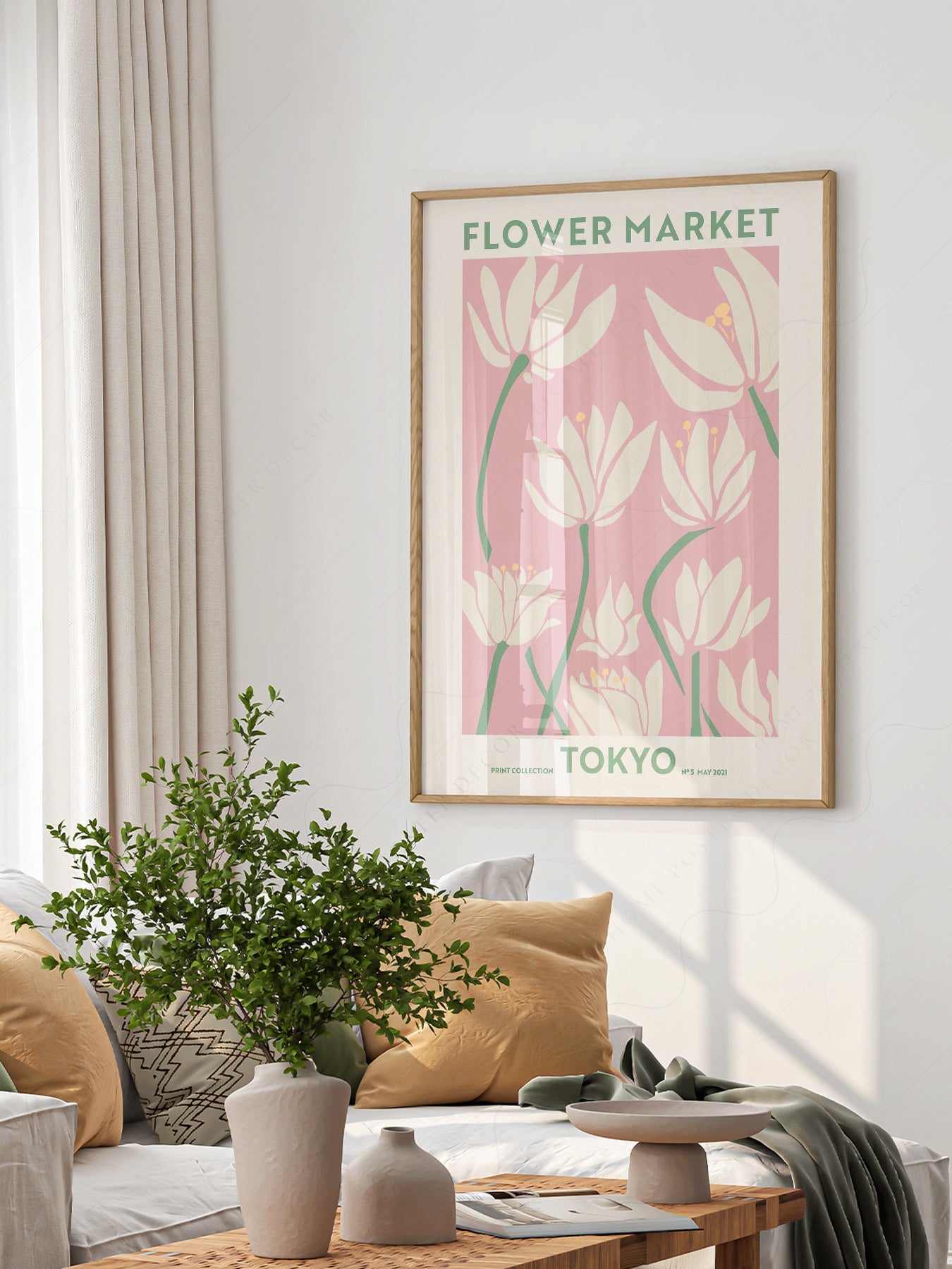 Flower Market Tokyo Print – Pink Floral Wall Art Poster for Modern Decor