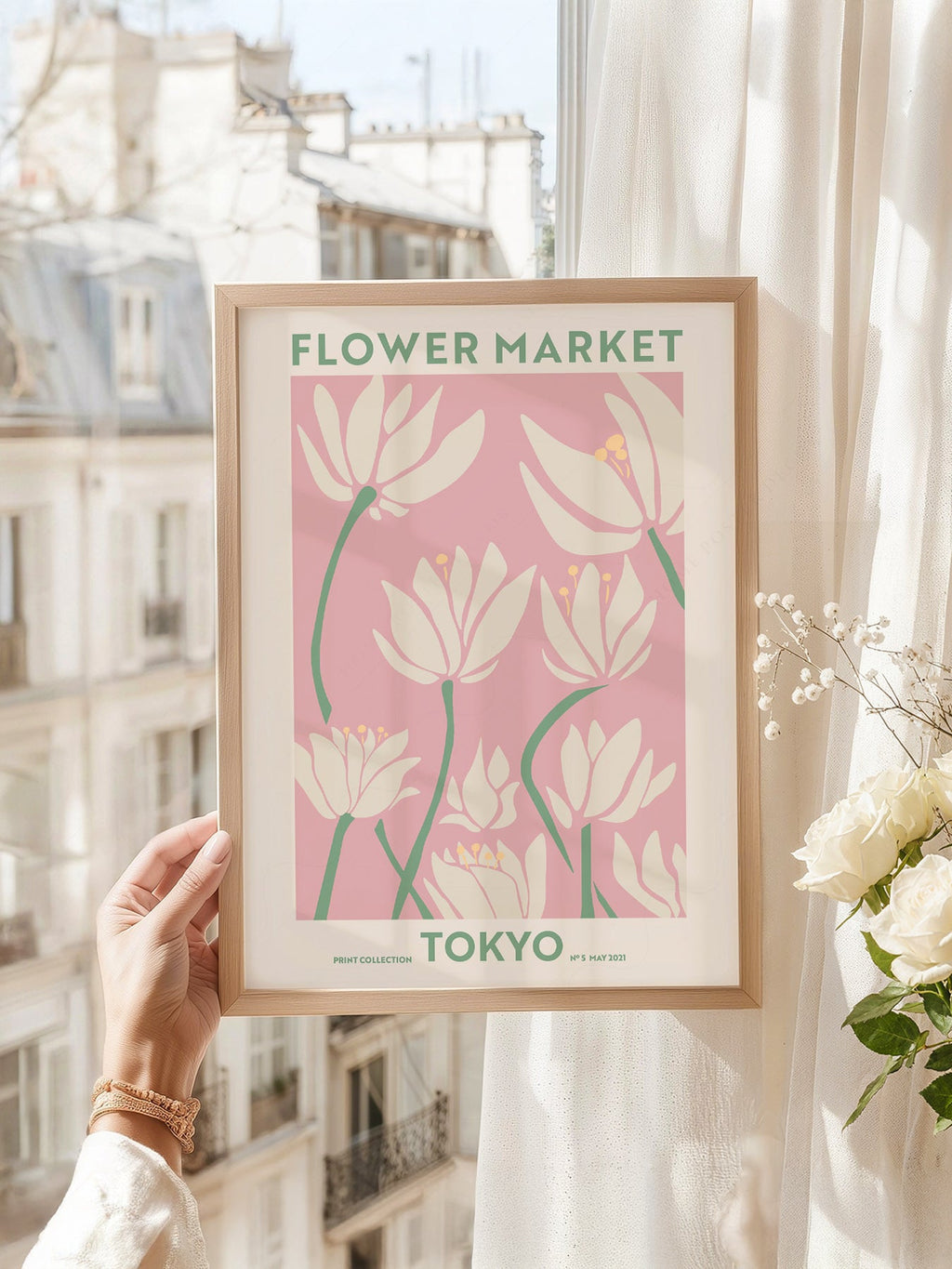 Flower Market Tokyo Print – Pink Floral Wall Art Poster for Modern Decor