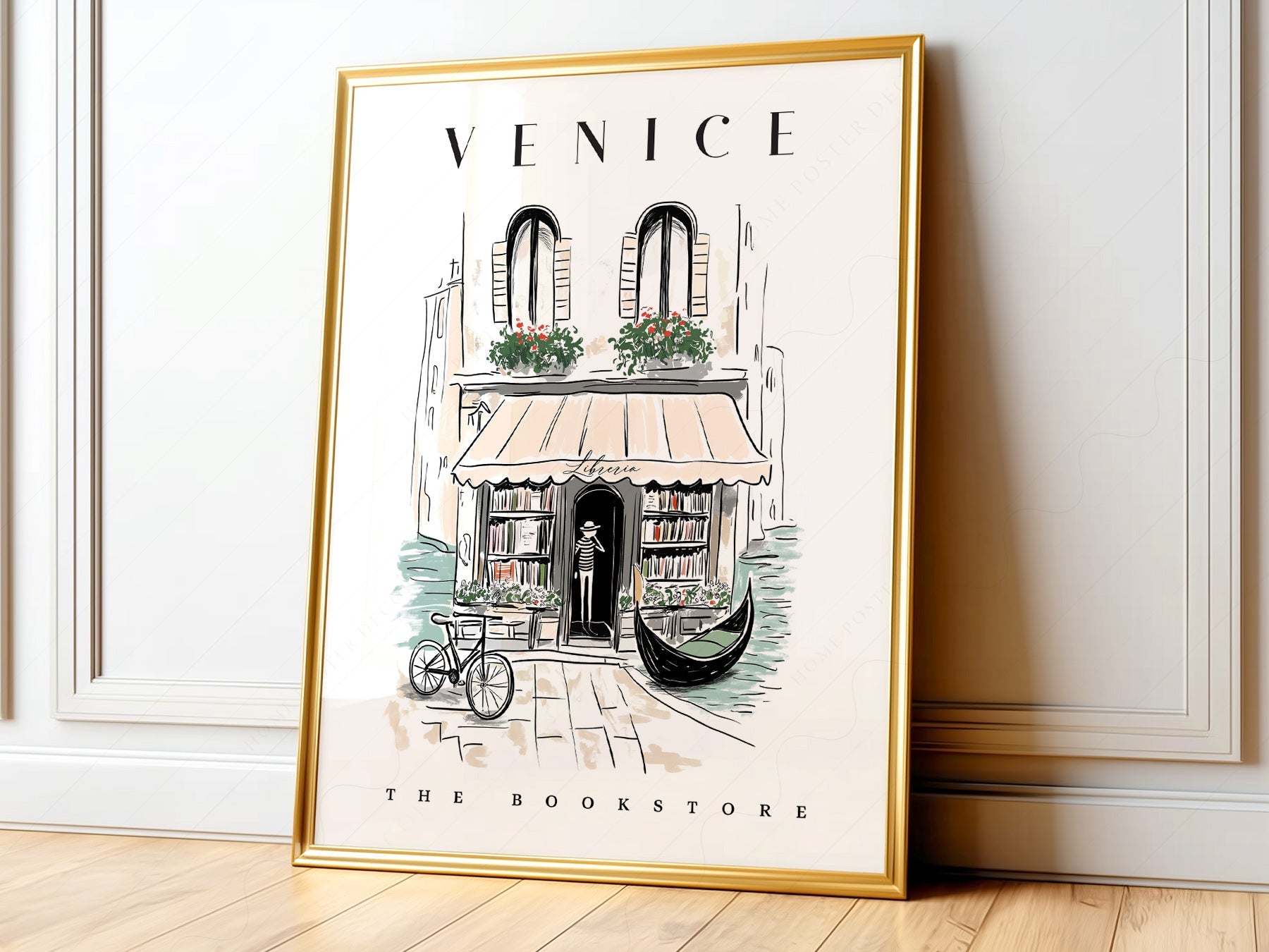 Venice Bookstore Art Print – Italian Travel Poster Wall Decor