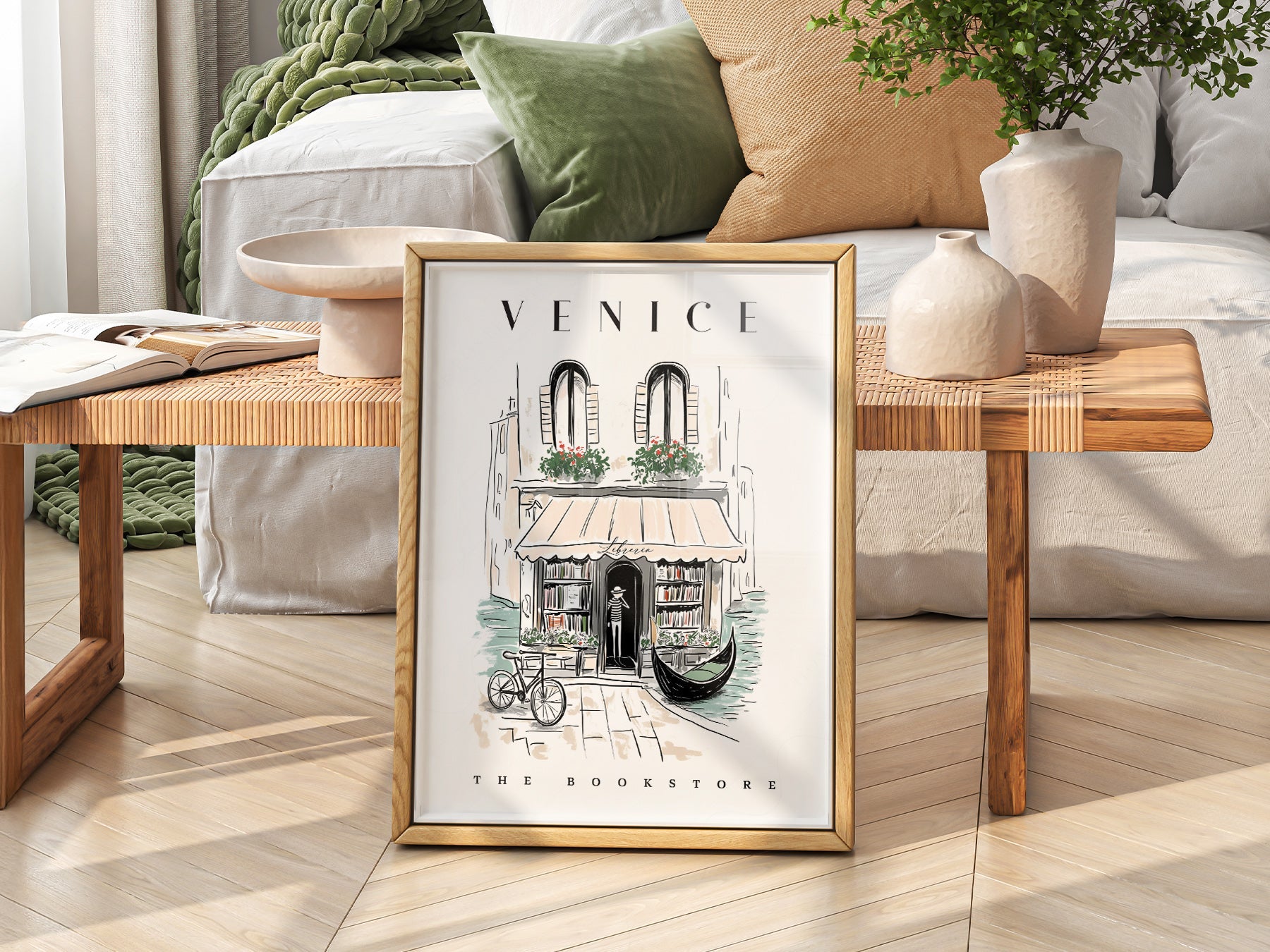 Venice Bookstore Art Print – Italian Travel Poster Wall Decor