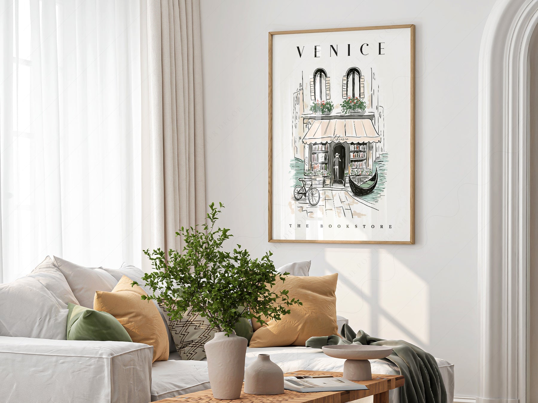 Venice Bookstore Art Print – Italian Travel Poster Wall Decor