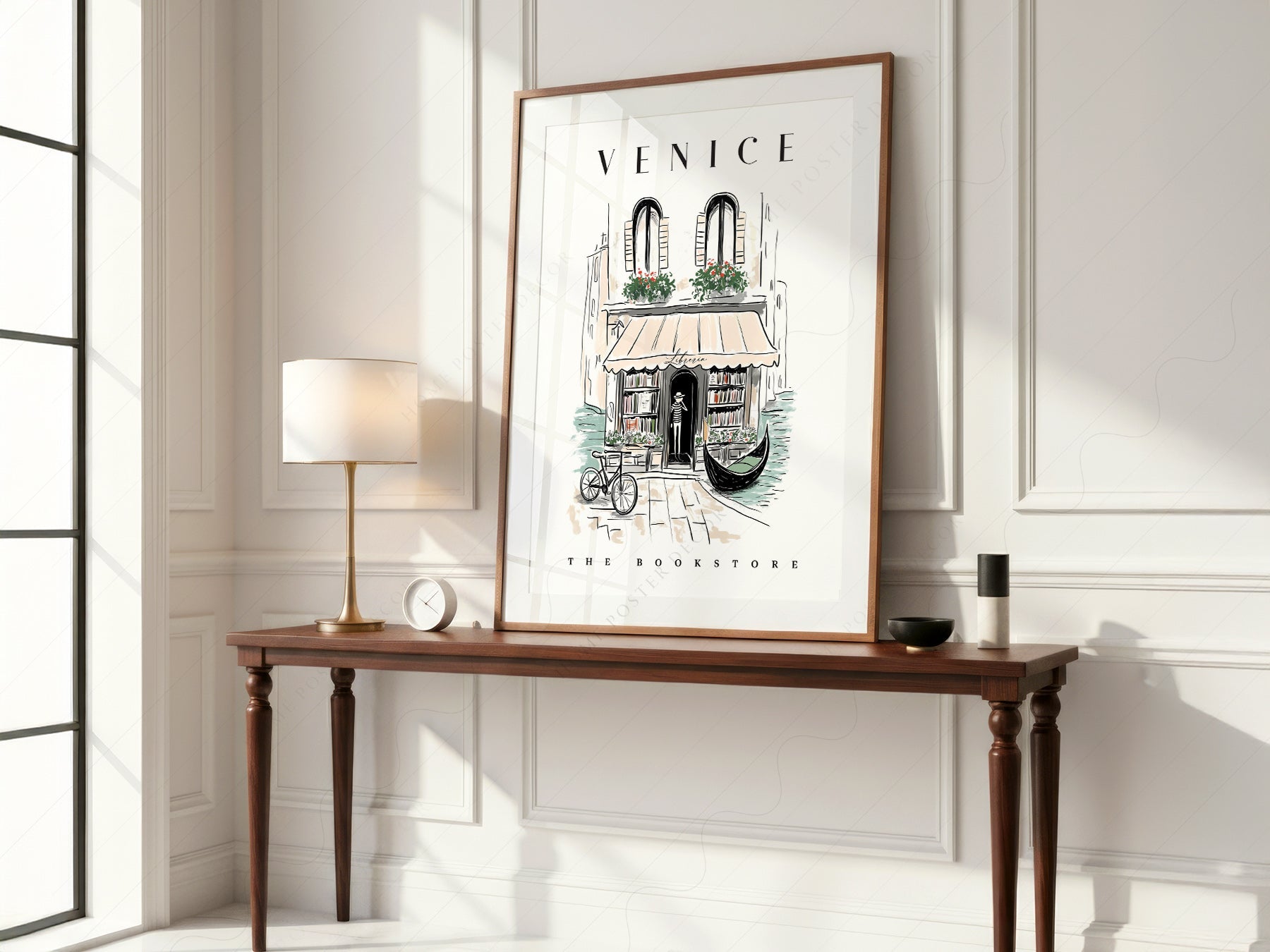 Venice Bookstore Art Print – Italian Travel Poster Wall Decor