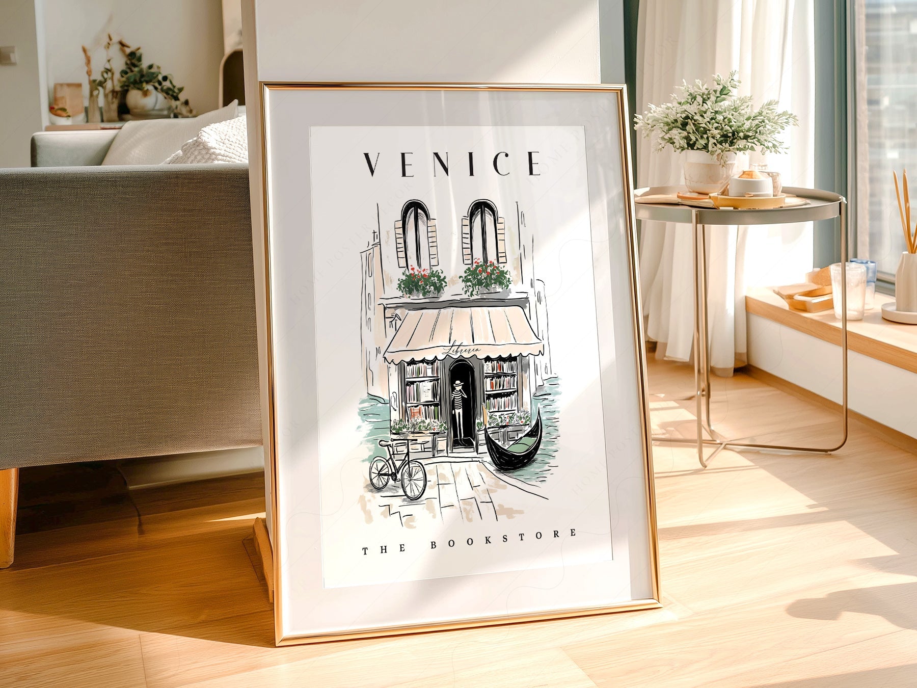 Venice Bookstore Art Print – Italian Travel Poster Wall Decor