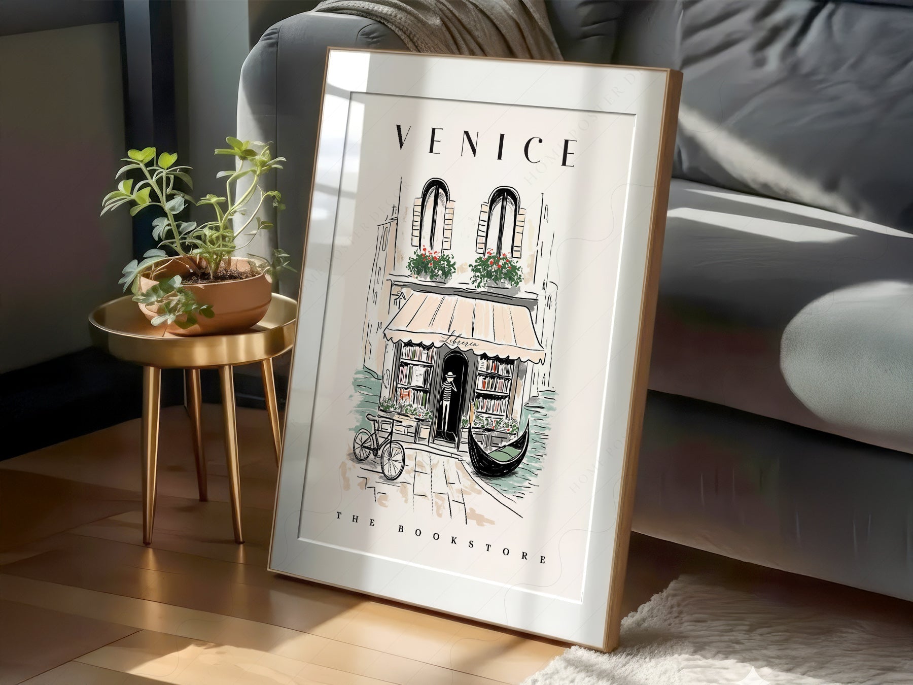 Venice Bookstore Art Print – Italian Travel Poster Wall Decor