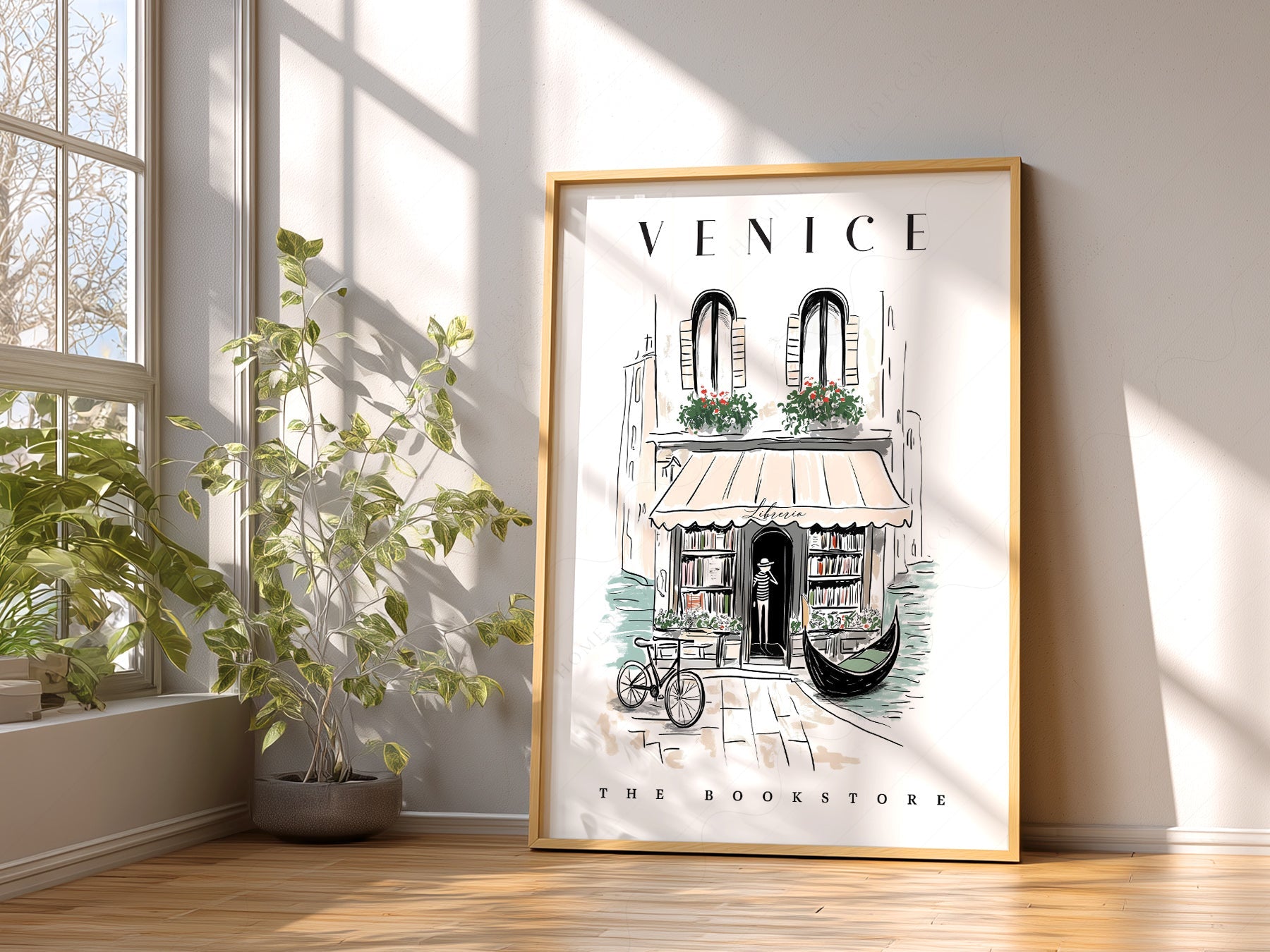 Venice Bookstore Art Print – Italian Travel Poster Wall Decor