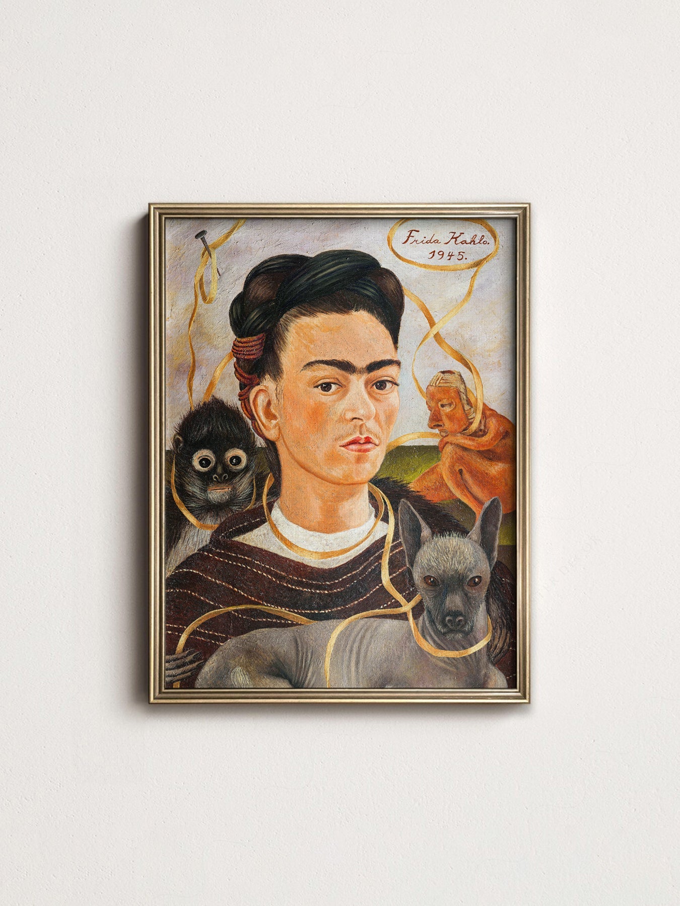 Frida Kahlo Self-Portrait with Small Dog Art Print – Mexican Wall Art
