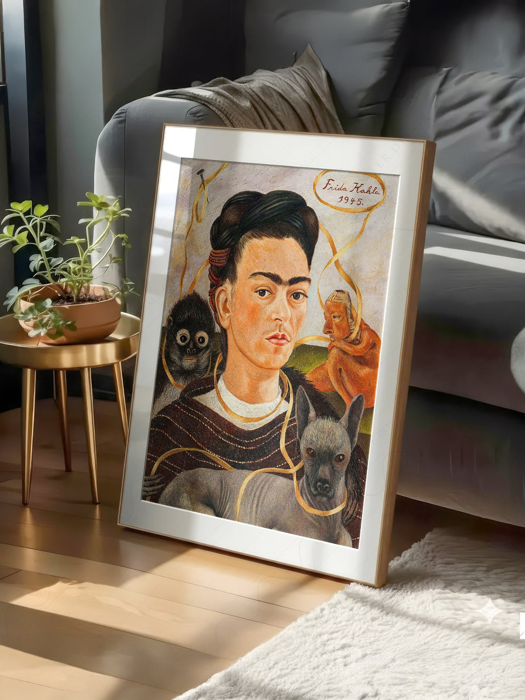 Frida Kahlo Self-Portrait with Small Dog Art Print – Mexican Wall Art