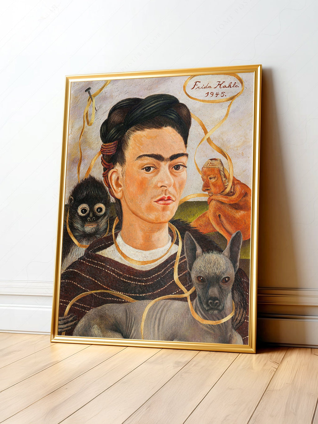 Frida Kahlo Self-Portrait with Small Dog Art Print – Mexican Wall Art
