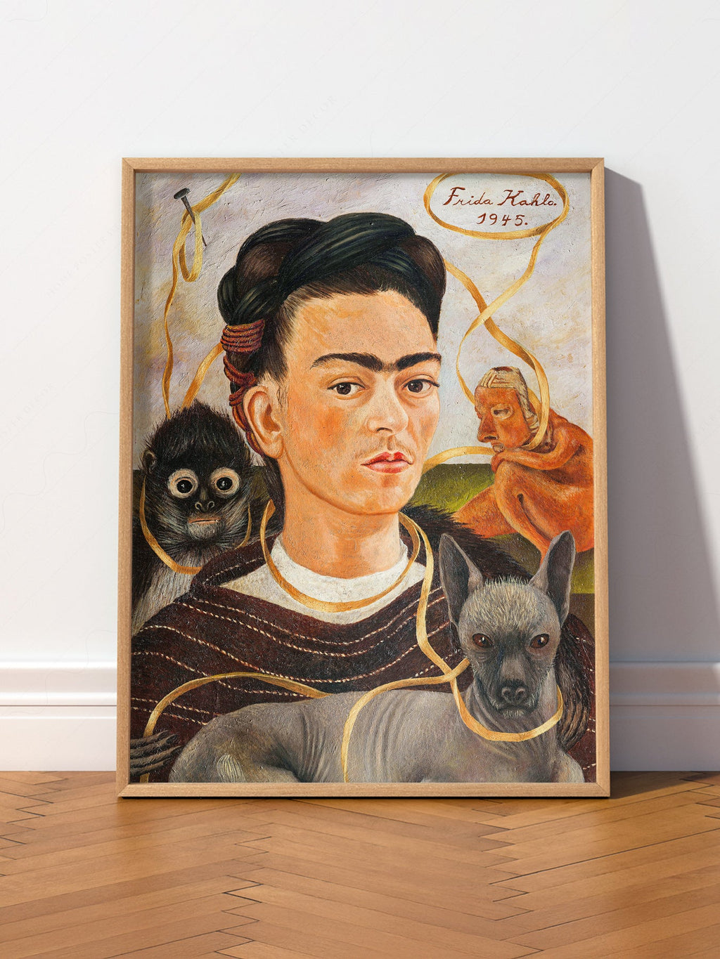 Frida Kahlo Self-Portrait with Small Dog Art Print – Mexican Wall Art