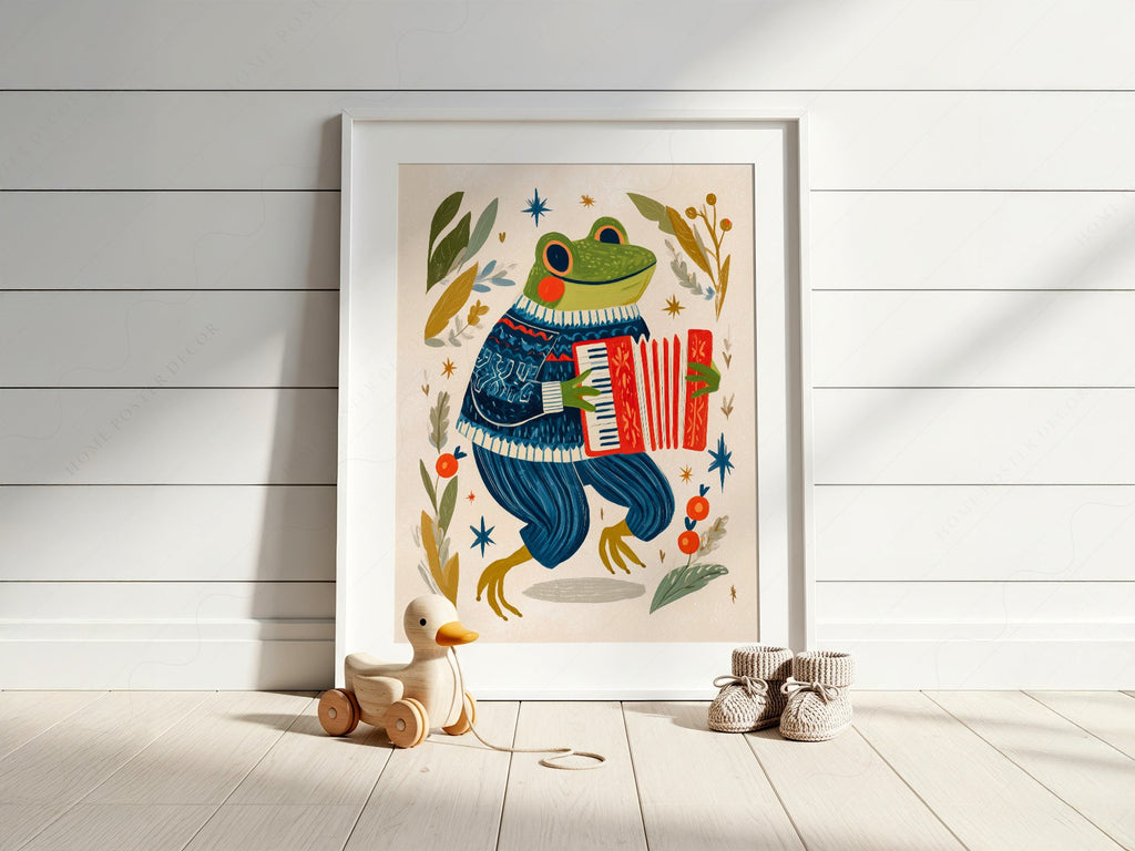 Accordion Frog Nursery Art Print – Whimsical Kids Room Wall Decor
