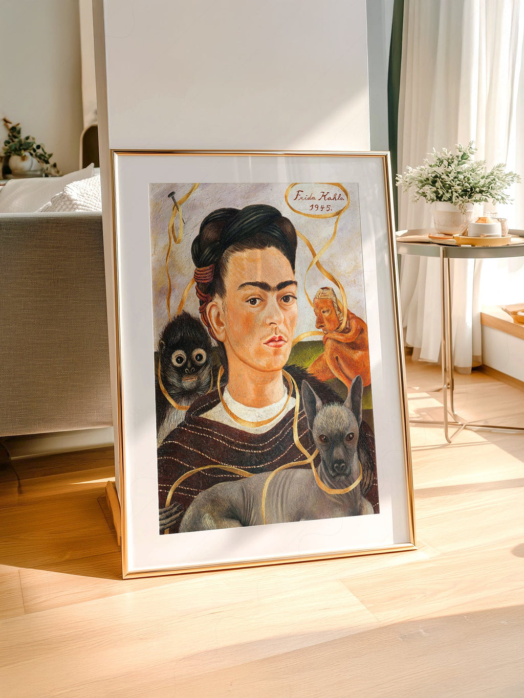 Frida Kahlo Self-Portrait with Small Dog Art Print – Mexican Wall Art