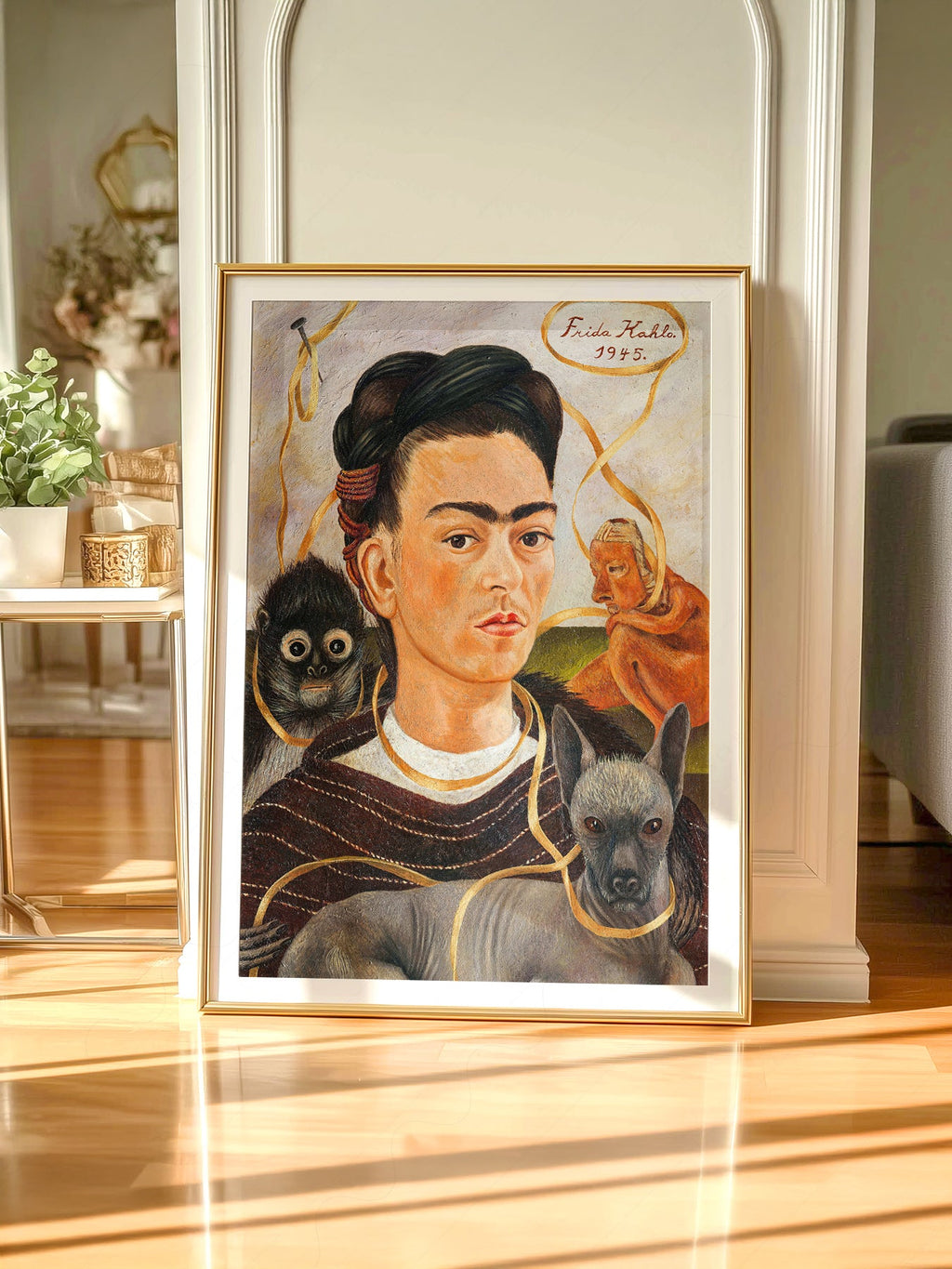 Frida Kahlo Self-Portrait with Small Dog Art Print – Mexican Wall Art