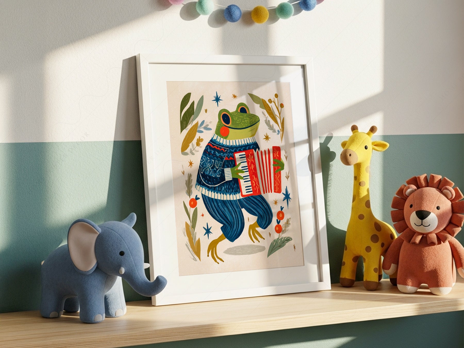 Accordion Frog Nursery Art Print – Whimsical Kids Room Wall Decor