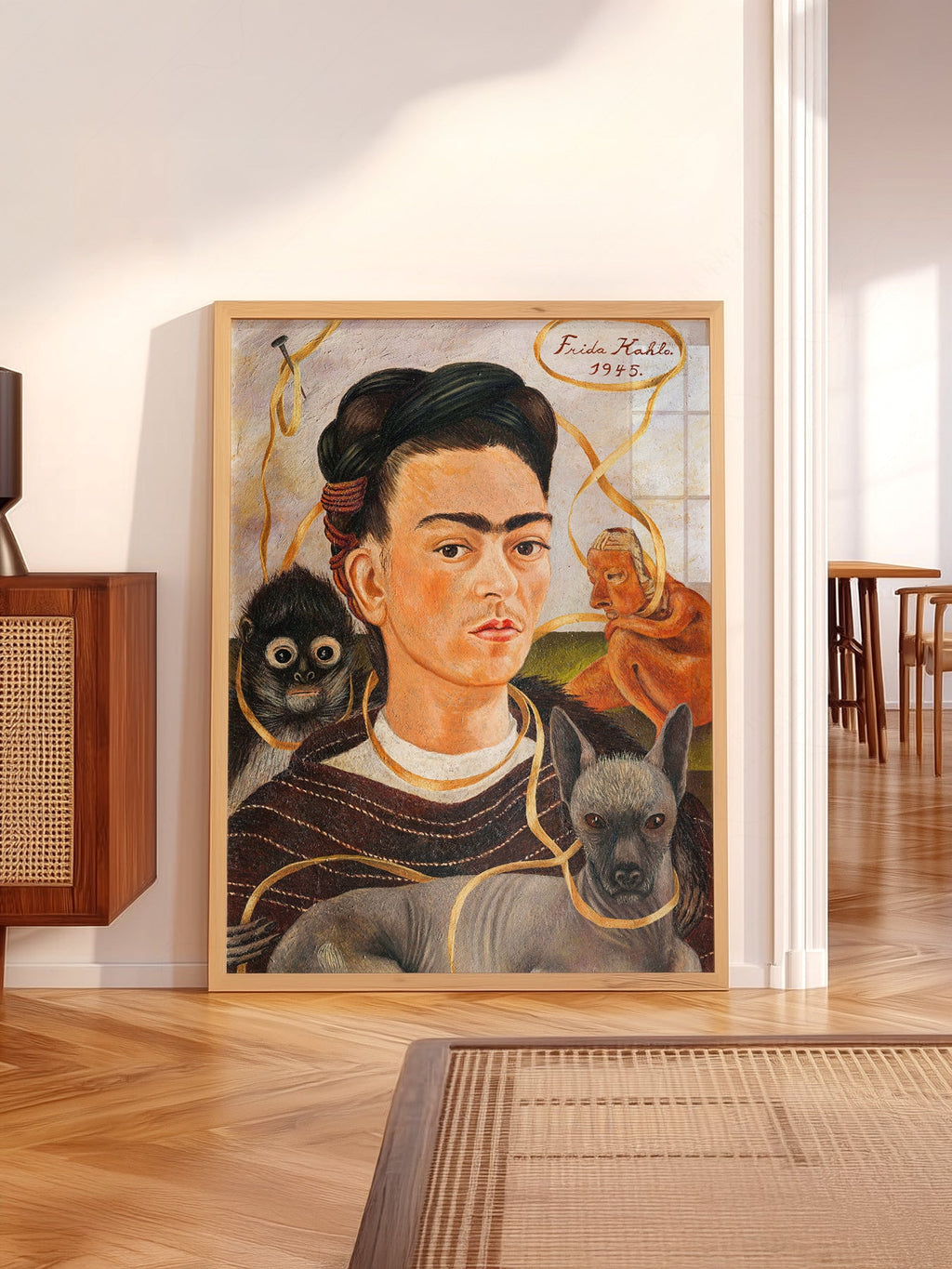 Frida Kahlo Self-Portrait with Small Dog Art Print – Mexican Wall Art