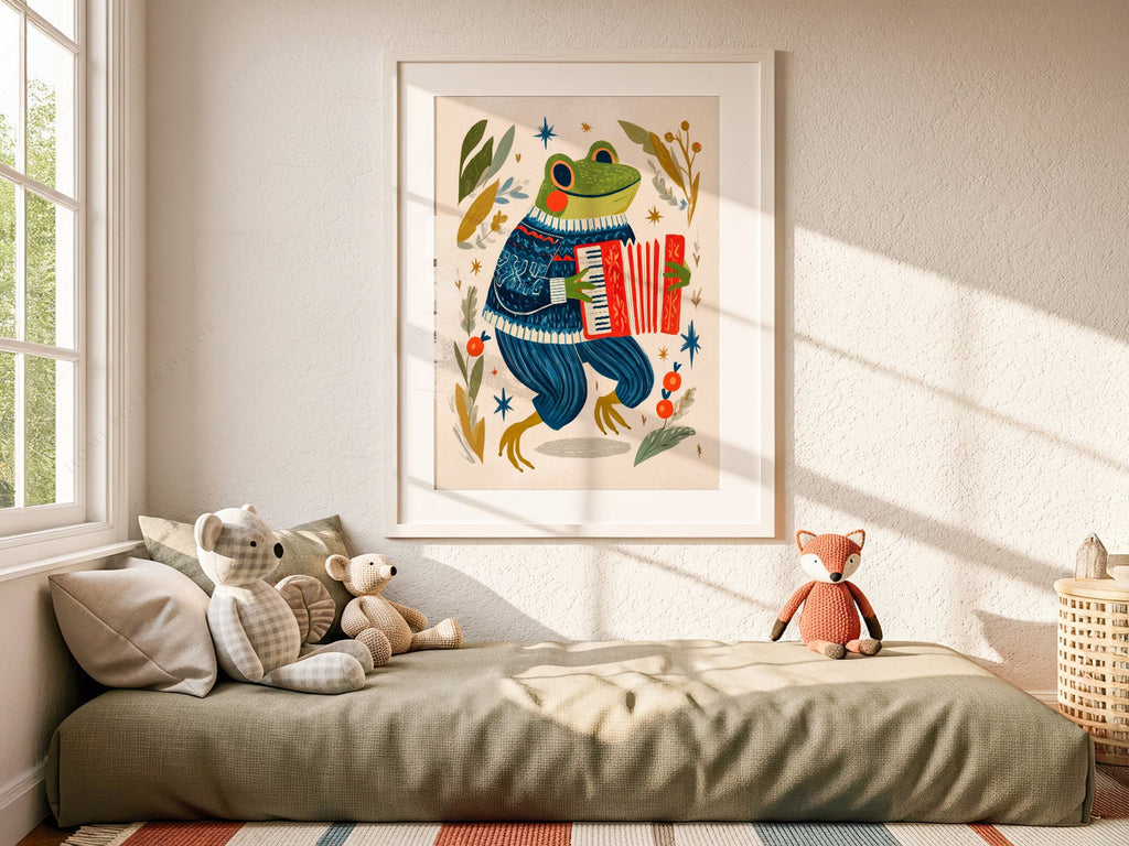 Accordion Frog Nursery Art Print – Whimsical Kids Room Wall Decor
