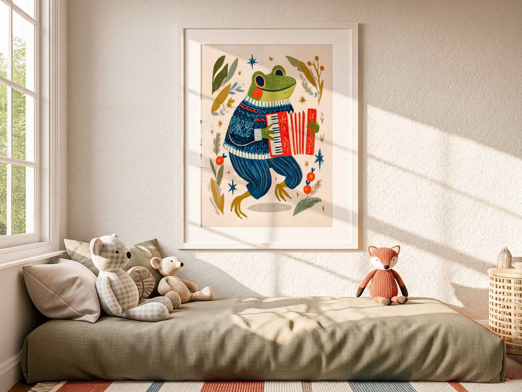 Accordion Frog Nursery Art Print – Whimsical Kids Room Wall Decor