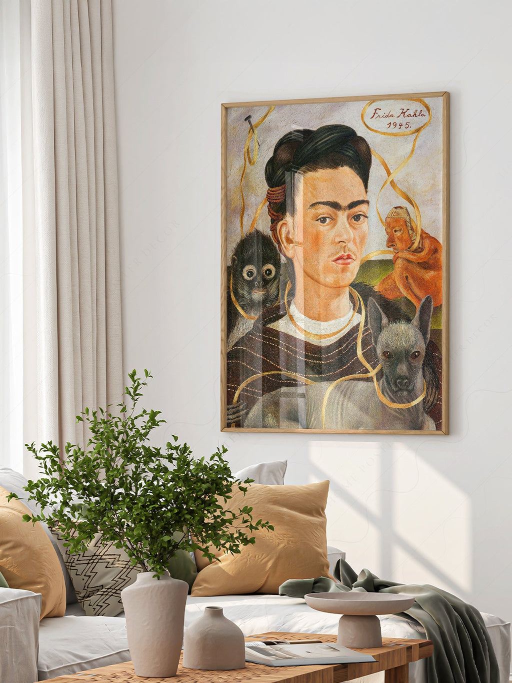Frida Kahlo Self-Portrait with Small Dog Art Print – Mexican Wall Art