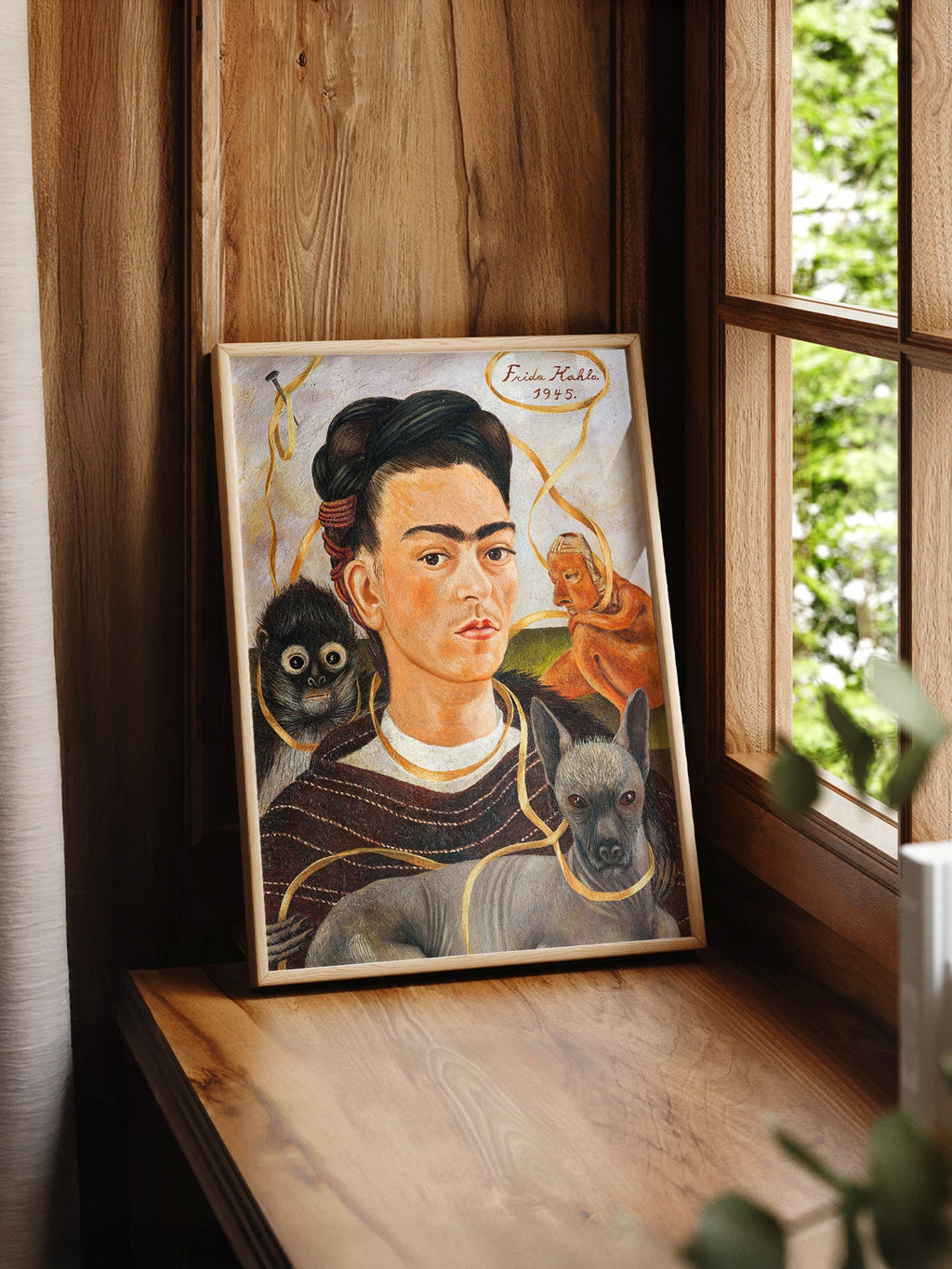 Frida Kahlo Self-Portrait with Small Dog Art Print – Mexican Wall Art