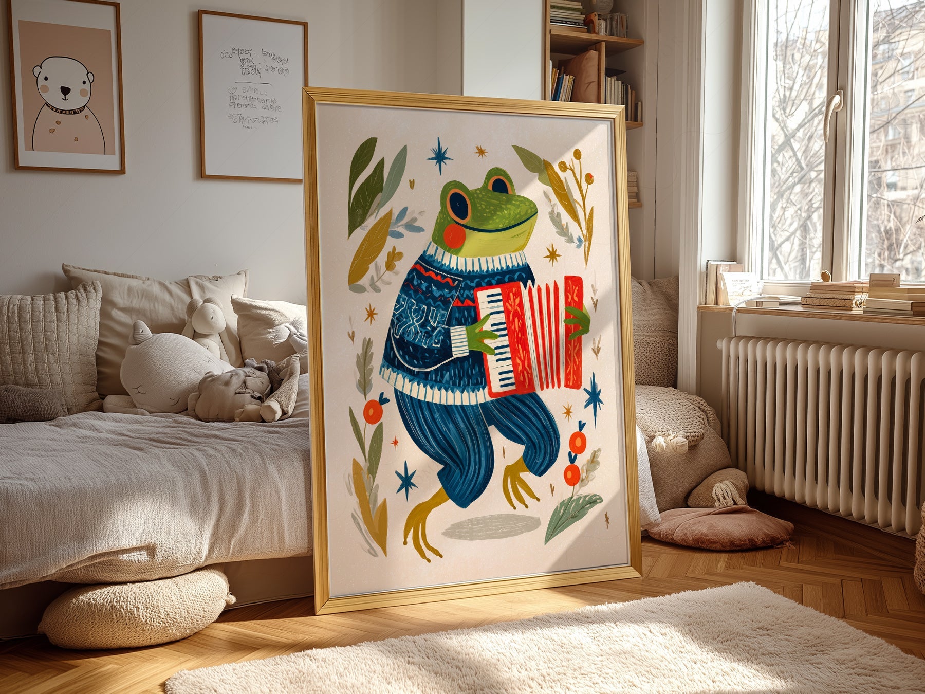 Accordion Frog Nursery Art Print – Whimsical Kids Room Wall Decor