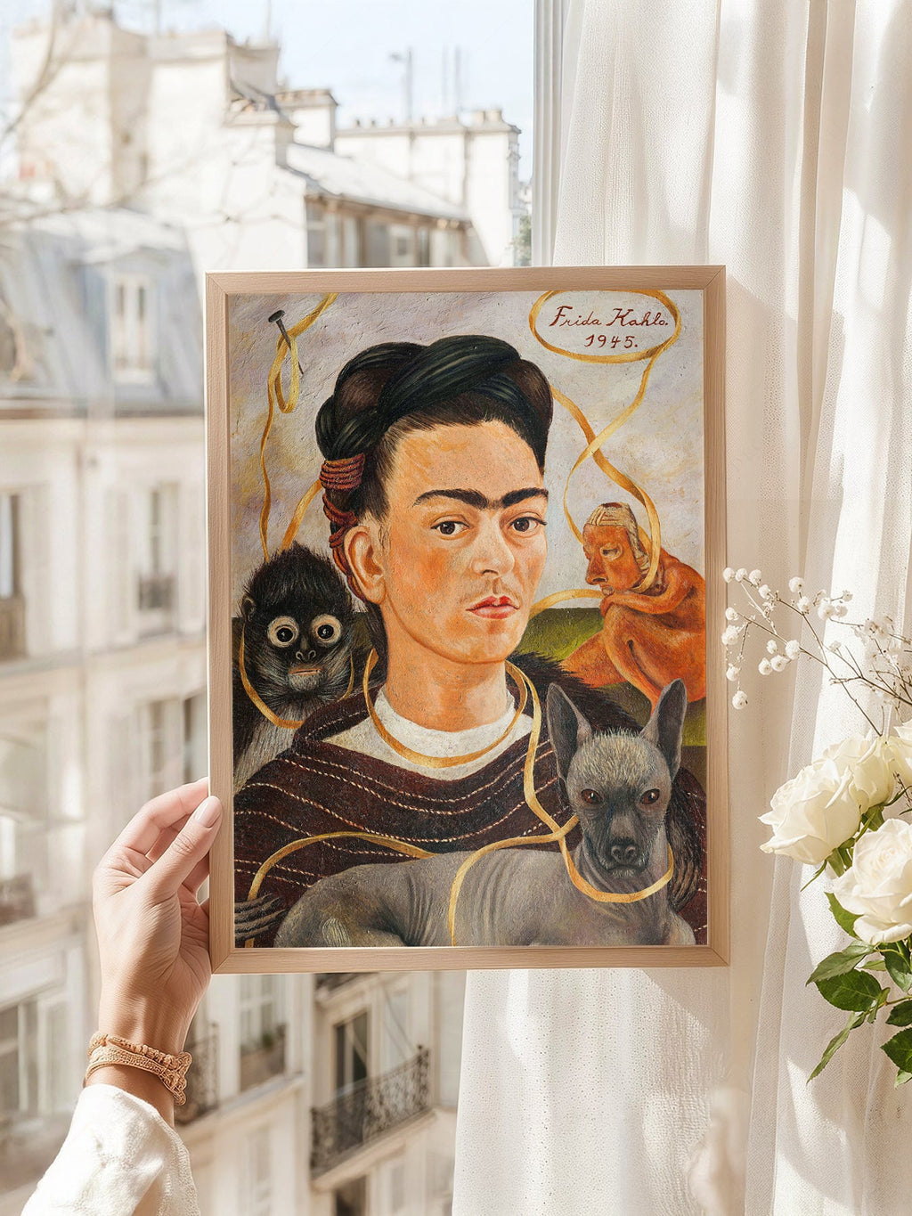 Frida Kahlo Self-Portrait with Small Dog Art Print – Mexican Wall Art