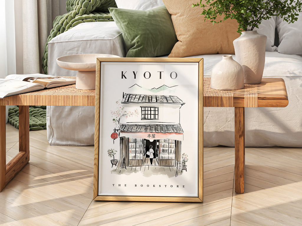 Kyoto Bookstore Art Print – Japanese Bookshop Illustration Poster