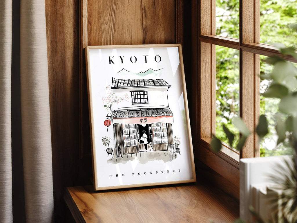 Kyoto Bookstore Art Print – Japanese Bookshop Illustration Poster
