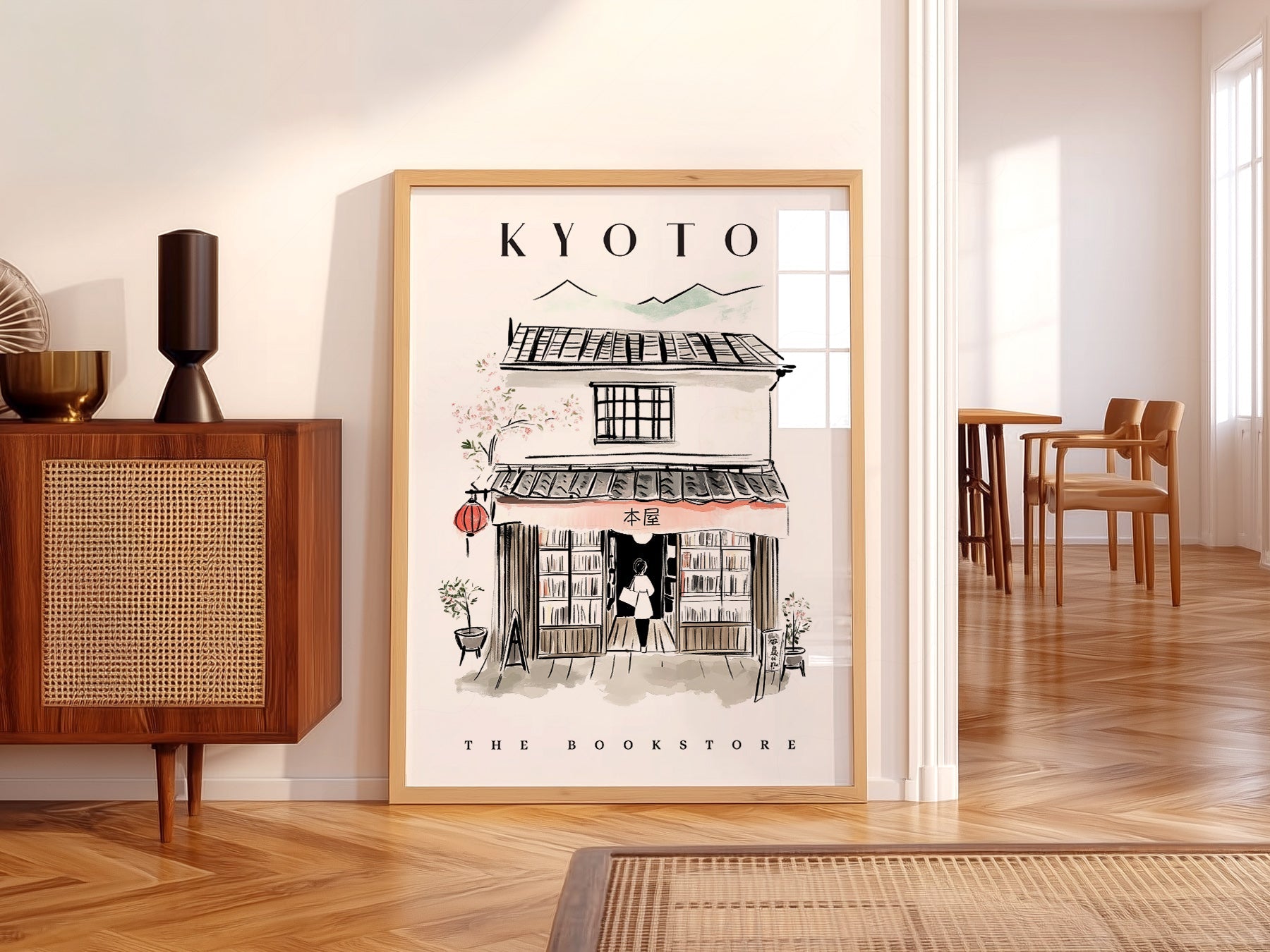 Kyoto Bookstore Art Print – Japanese Bookshop Illustration Poster