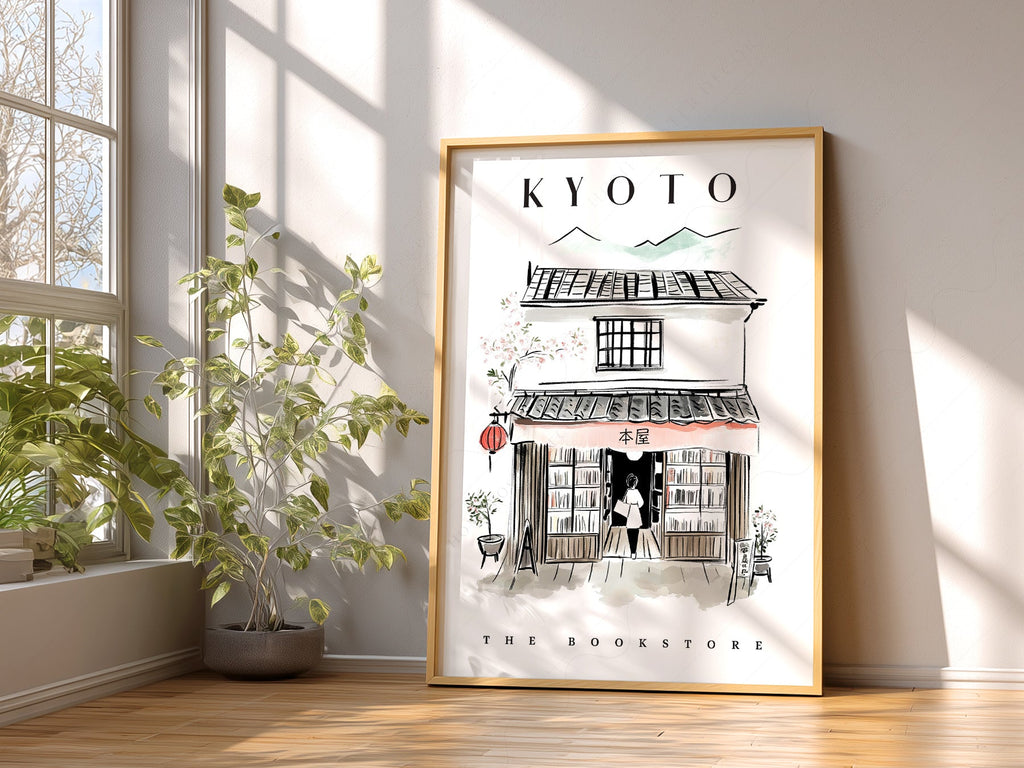 Kyoto Bookstore Art Print – Japanese Bookshop Illustration Poster