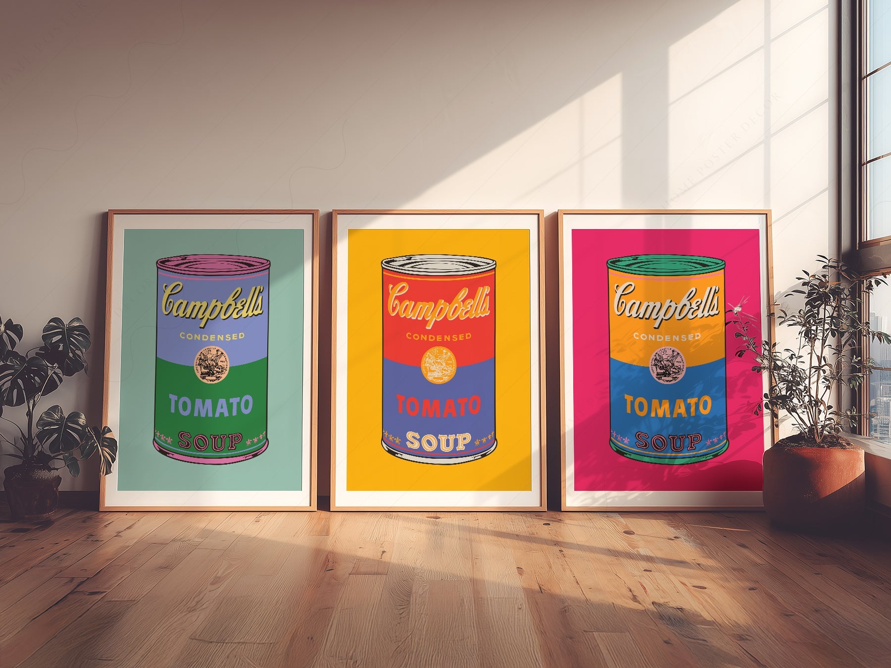 Pop Art Tomato Soup Print Set of 3 – Colorful Retro Kitchen Wall Art