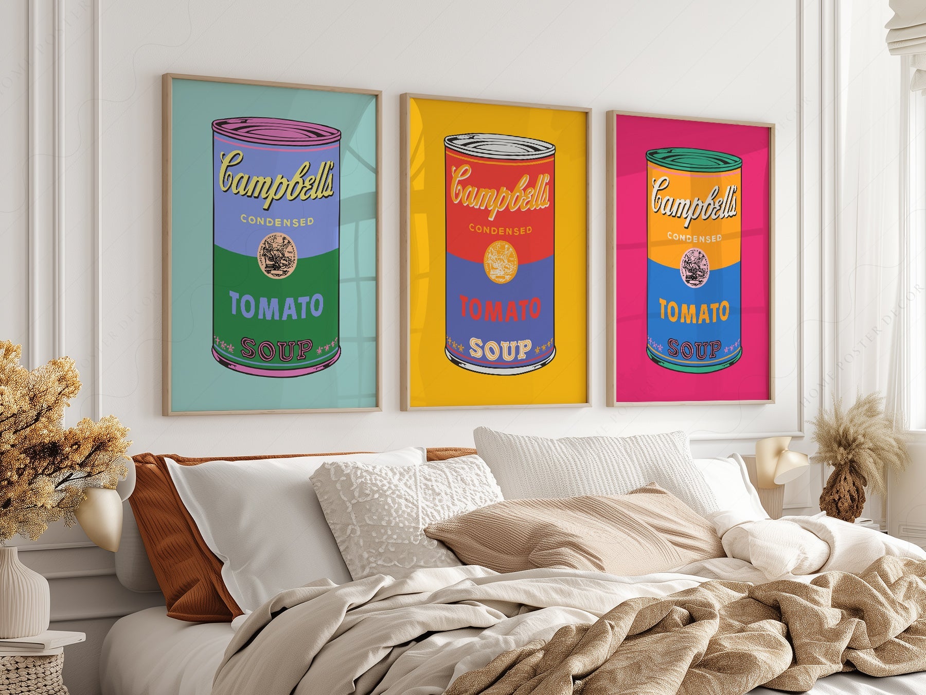 Pop Art Tomato Soup Print Set of 3 – Colorful Retro Kitchen Wall Art