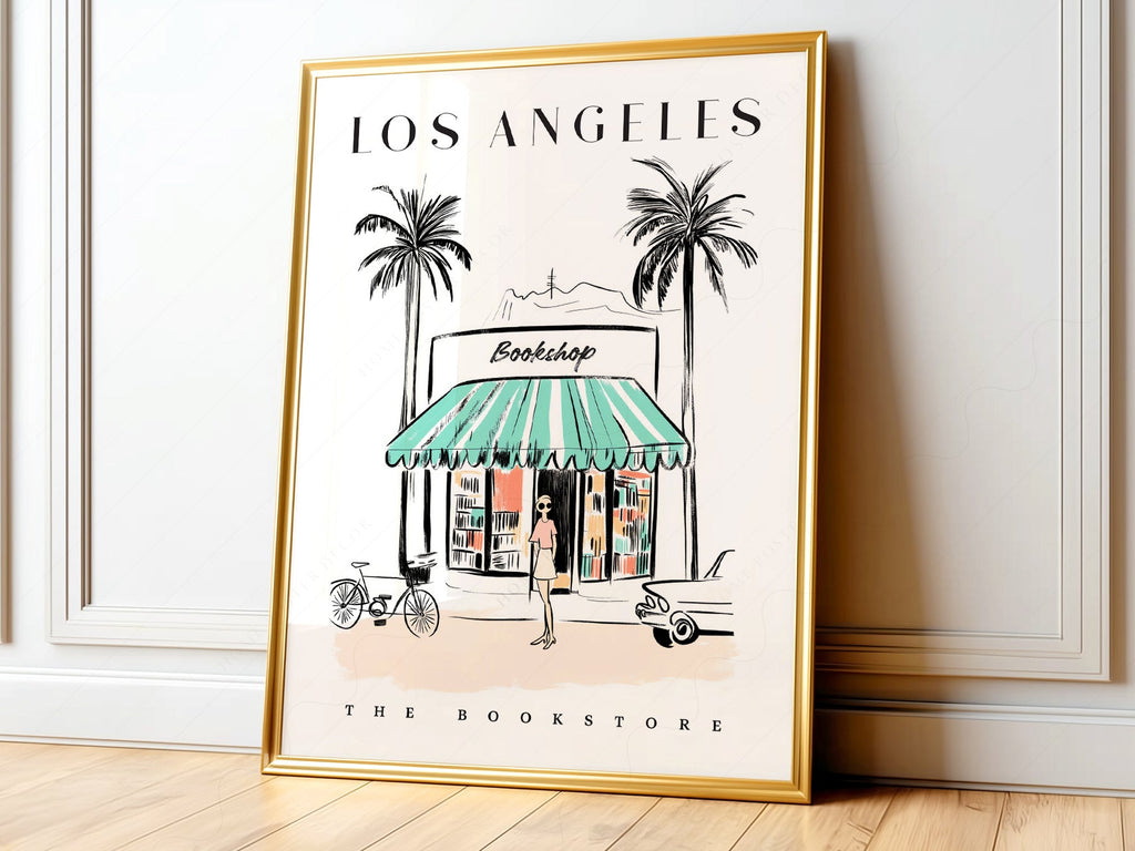 Los Angeles Bookstore Print – California Travel Poster Wall Art