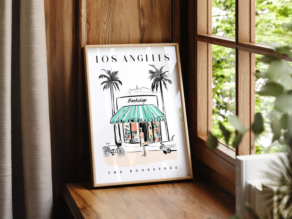 Los Angeles Bookstore Print – California Travel Poster Wall Art